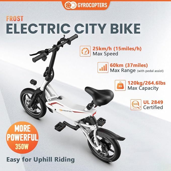 Frost Electric Bike for Adults/Teens 13+ | UL2849 Safe Folding Ebike 350W Brushless Motor | 14-inch Tires Compact Bike | 36V Speed up to 25kmph/15.5mph Long Range PAS up to 60km/37milesFrost Electric Bike for Adults/Teens 13+